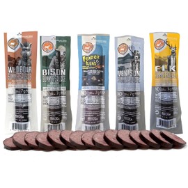 PEARSON RANCH Wild Game Sausage Sampler - Elk, Bison, Venison, Wild Boar, & Fender Blend (Rabbit, Alligator, Venison, Elk, Bison) Exotic Meat, Summer Sausage Gift