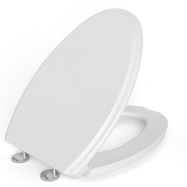 Elongated(Oval) Toilet Seat, Quick-Attach Hardware Metal Hinges, Heavy Duty, Slow Soft and Quiet Close, Durable and Sturdy, Easy to clean, Fits Elongated(Oblong) Toilets, White(18.5″)