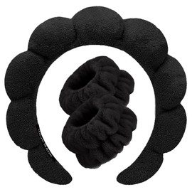 Spa Headbands for Washing Face Wristband Set Sponge Makeup Skincare Headband Wrist Towels Bubble Soft Terry Towel Cloth Hairband for Women Puffy Headwear Non Slip Thick Thin Hair Headwear (Leopard)