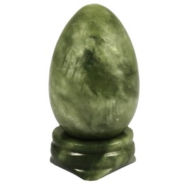 mookaitedecor Green Jade Crystal Egg Polished Gemstone Figurines with Stone Stand