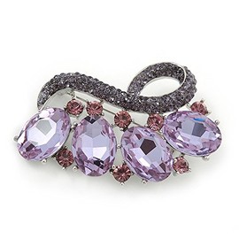 Contemporary Amethyst Oval Glass, Lavender Crystal Brooch in Rhodium Plating - 60mm Across