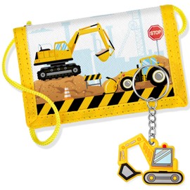 Hestya Children's Neck Pouch, Triple Folded Wallet with Key Ring, Purse for Hanging, Gift for Boys and Girls (Bursite Excavator), multicoloured, Unit size, Construction site excavator
