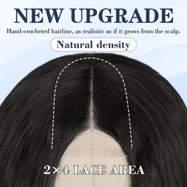 NAYOO Long Black Wavy Wig for Women 26 Inch Middle Part Lace Hairline Curly Wavy Wig Natural Looking Synthetic Heat Resistant Fiber for Daily Party Use