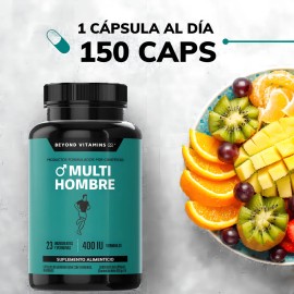 Multi Vitaminico para Hombres contiene Biótina, Manganeso, Te Verde, L argnina, Jengibre, Vitamina C, Calcio, Acido Folico + 24 Ingredientes y Vitaminas - Suplemento Alimenticio - 150 Cápsulas
