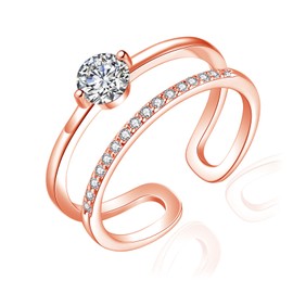 Josfeva Silver Rings for Women, 925 Sterling Silver Double Ring, Infinity Wrap Ring with Cubic Zirconia, Adjustable Minimalist Finger Rings, Trendy Stackable Thumb Ring, Knuckle Rings with Gift Box,