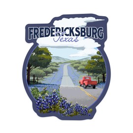 Die Cut Sticker Fredericksburg, Texas, Bluebonnets and Highway, Vinyl Sticker, (Waterproof Decal for Cars, Water Bottles, Laptops, Coolers), Large