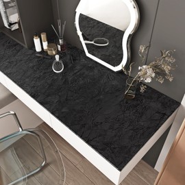 Wallercity Black Floral Leaves Velvet Wallpaper Peel and Stick for Cabinets Fabric Flocking Contact Paper for Bedroom Jewelry Box Lining Crafts Black Felt Velvet Wall Paper for Dresser 17.5''x236''