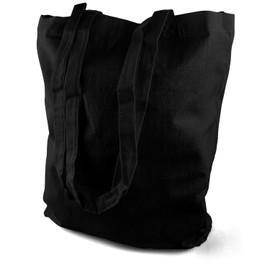Netuno 1 x Cotton Fabric Bag, Black, 38 x 42 cm, Bottom Pleat, 10 cm, Cotton Bag, Large with Long Handle, Shopping Bag, Blank Carry Bag for Painting, Printing, Cotton Bag, Jute Bag