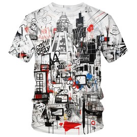 Srcnhim Men's Artist Street Letter Graffiti Markers T-Shirt Shirts 3D Printing Graffiti Graphic Shirt Tee Top,White,L