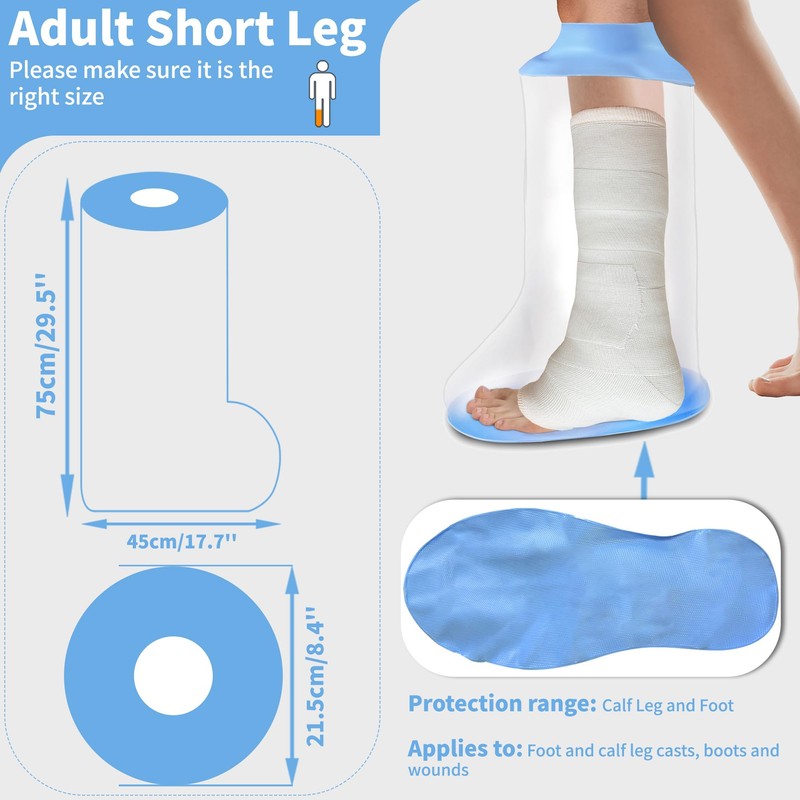 Waterproof Extra Wide Leg Cast Shower Cover with Non-Slip Bottom,