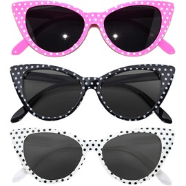 3 pairs of Cat Eye Sunglasses Plastic Pink White Black Polka Dots frames