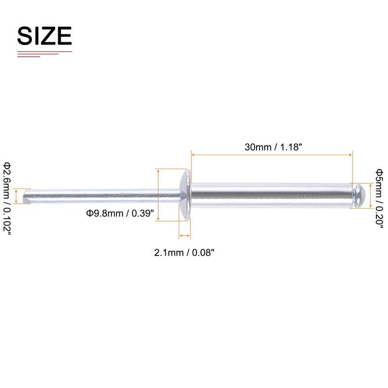DTGN 5mm x 30mm (DxL) 60pcs Blind Rivets Mechanical Connection
