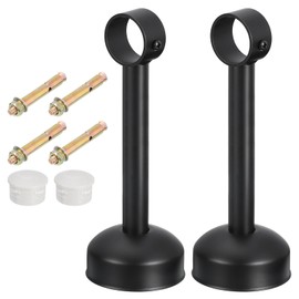uxcell 2 Set Ceiling Mount Curtain Rod Bracket, Fit 32mm/1.26" Pipe Length 200mm/7.87" Stainless Steel Curtain Rod Hooks Hangers for Walls Wardrobe Pipe Curtain Pipe, Black