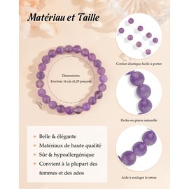 CheersLife Women's Bracelet Women's Gift Natural Stone Bracelet Birthday Christmas Gift Idea Original Pearl Bracelets Gift for Mother Daughter Sister Girlfriend Teenager Couple - Amethyst FR, Stone,