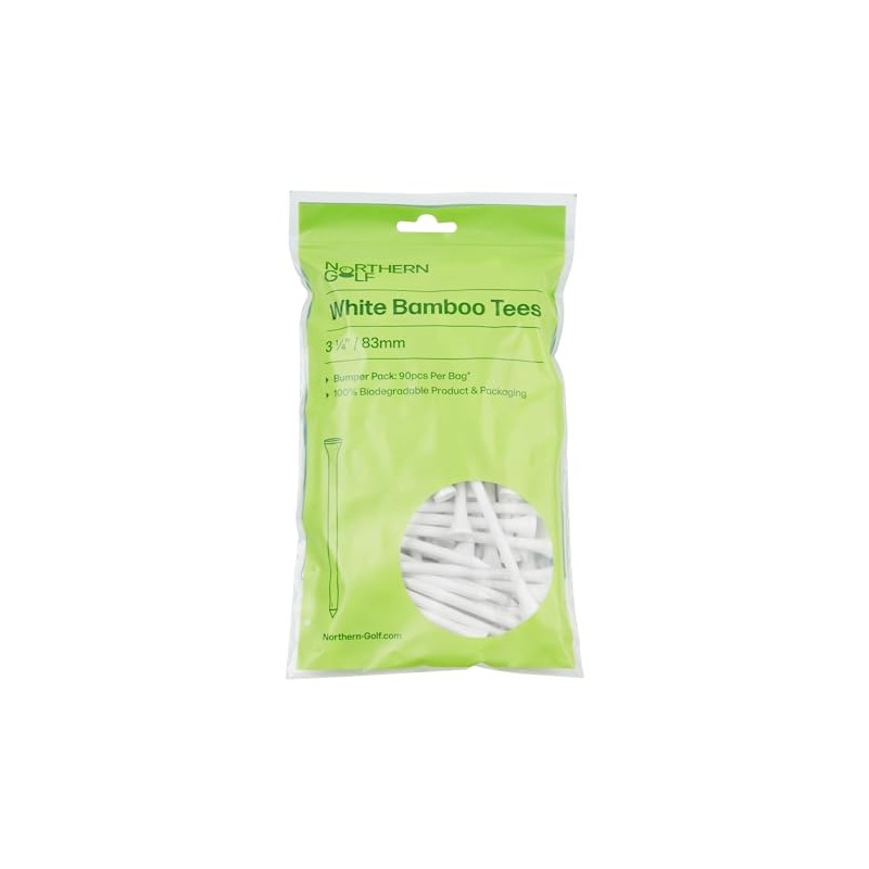 Northern Golf White Bamboo Golf Tees/BUMPER PACK/ 100% BIODEGRADABLE (3