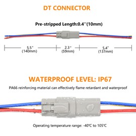 2 Sets 4 Pin DT Deustch Waterproof Automotive Plug Connector with 16AWG -40℃-105℃ 600V Wires and Heat Shrink Tubes Connectors Kit for Car Truck Boat(DT Connector 2 Sets 4 Pin)