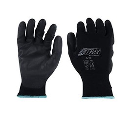 Nitras 6215 Nylon Assembly Gloves Black PU 12 Pairs Size Gr.XXL 10