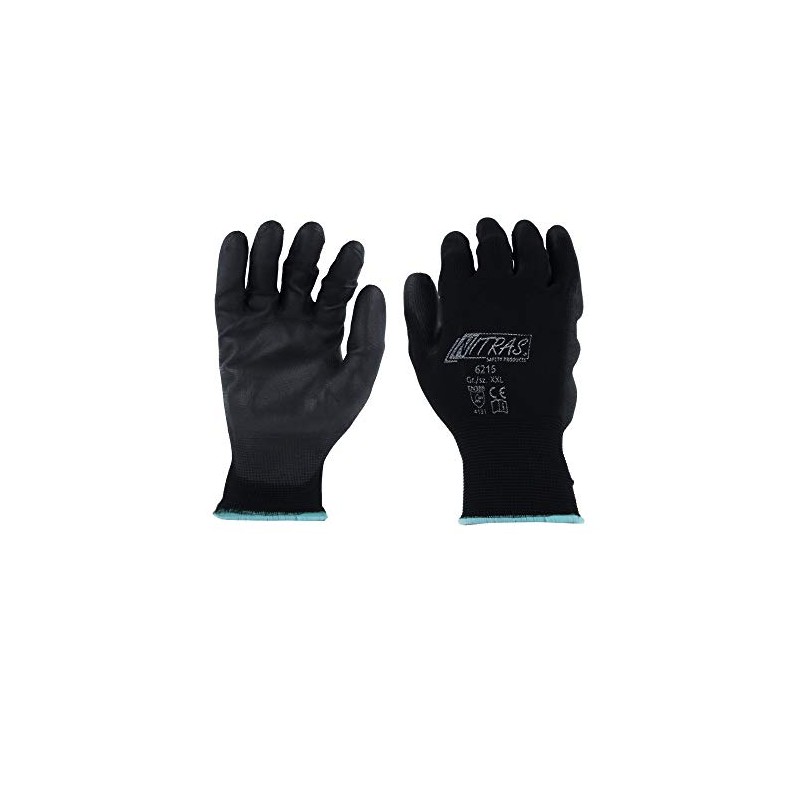 Nitras 6215 Nylon Assembly Gloves Black PU 12 Pairs Size