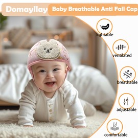Domayllay Baby Helmet for Crawing Walking,Soft Infant Safety Helmet,Baby Helmet 1-2 Years for Anti-Fall Head Protector,Adjustable, Breathable Toddler Helmet (Beige Rabbit, Large)