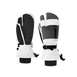 Caracaleap Ski Gloves Men Women Mittens 3 Finger Gloves Waterproof Winter Gloves for Skiing Snowboard Ice Skating Hiking White M-L