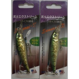 Samurai Set of Two 4.25" LONG Fishing Lures Crankbait Minnow Baits (Green Gold)