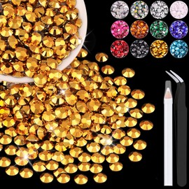2500PCS 5mm Resin Rhinestones in Bulk (Gold), Bedazzling Flatback Crystals for Crafts DIY Nail Decoration, Gems Charms for Tumbler Shoes Clothing Fabric with Pickup Pen and Tweezers