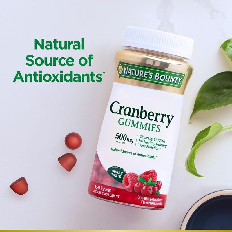 Nature's Bounty Cranberry Gummies, Urinary Tract Support, 500 mg, Cran-Raspberry
