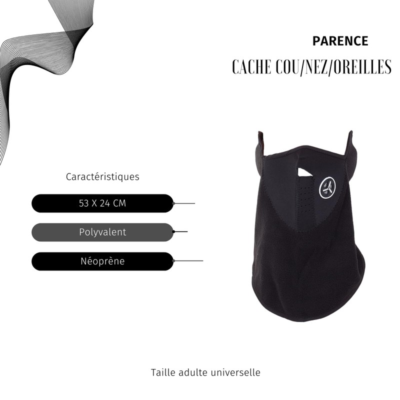 PARENCE Nez/Oreilles, Protection Froid, Coupe-Vent Cache Cou, Black, M, black