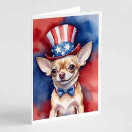 Caroline's Treasures Chihuahua Patriotic American Greeting Cards Pack of 8 Blank Cards with Envelopes Whimsical A7 Size 5x7 Blank Note Cards