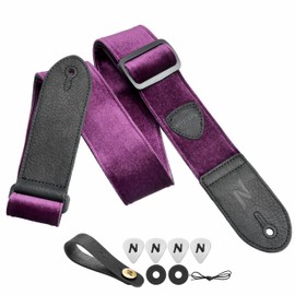 Nefelibata Guitar Strap, Double Full Grain Leather, Vintage Velvet Strap/Free Bonus 4 Picks + Strap Locks + Strap Button, Gift for Bass, Electric & Acoustic Guitars (Vintage Charming Purple)