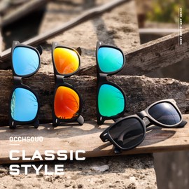 Occhsouo Polarized Sunglasses Womens Men - Sun glasses Fashion Trendy Driving Fishing UV Blocking UV400 Protection (Black+Blue)