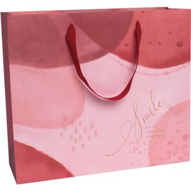 Pomei 20 PCS Gift Paper Bags-Smiling Fleece, Printed White Kraft paper with Red Flat Handles, 12.5"x11"x4.3", Paper Bags for Gifting, Wedding, Retail, and Shopping.