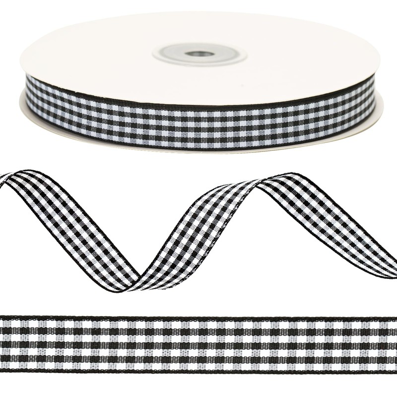 KINGLAKE Black and White Gingham Ribbon, 50Yd x 5/8" Checkered