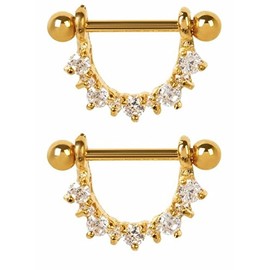 TheCheshireCat 24k Gold PLATED with Clear Cz Half Circle Nipple Shields (1 Pair) 14g B/5/5