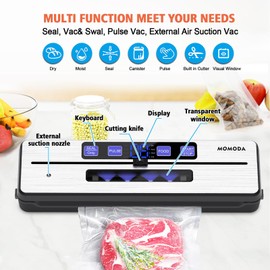 MOMODA Vacuum Sealer Machine with Dual Heating Wires,LED View Window,Built-in Cutter,Moist&Dry Modes,Compact Design,Includes 10 Vacuum Bags&100 Disposable Gloves,Ideal for Food Preservation&Sous Vide