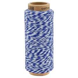 Two-Tone Cotton Cord 1.0 mm, Macrame Yarn, Cord for DIY Crafts, Cord Cotton Twine Bakers Yarn Gift Ribbon (1055 - Dark Blue - White)