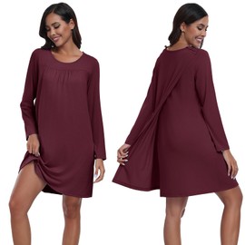 Deyeek Nursing Night Dress for Women Open Back Hospital Gowns for Women With Snaps Soft Adaptive Post Surgery Dress for Women Wine Red