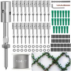 PLANTOP Trellis Wire for Climbing Plants Outdoor, 20 Set Wall Wire Trellis Kit with 1/8" x 164ft Stainless Steel Cable, T316 Espalier System Cable Trellis Kit with Adjustable Spacing Vines Green Wall