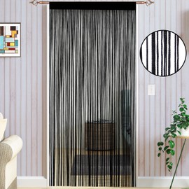 Taiyuhomes String Door Curtains Fly Screen Curtain For Window Decorations Living Room Doorways Crystal Plain Tassel (Black, 90x200cm)