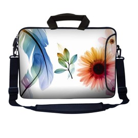 LSS 17 17.3 inch Laptop Sleeve Bag Compatible with Acer, Asus, HP, Sony, and More | Carrying Case Pouch w/Handle & Adjustable Shoulder Strap,Daisy Flower Leaves Floral