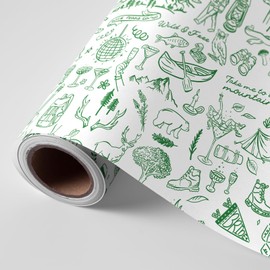 FYSUIMU Camping Wrapping Paper -Mini Roll- 17 Inch x 32.8Ft Green Wild World Gift Wrap Art Paper for Summer Birthday Bachelorette Camp Theme Party Supplies