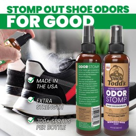 Uncle Todd's Odor Stomp Shoe Deodorizer 2-Pack - Proven & Powerful Enzyme Shoe Spray for Odor Elimination in All Footwear