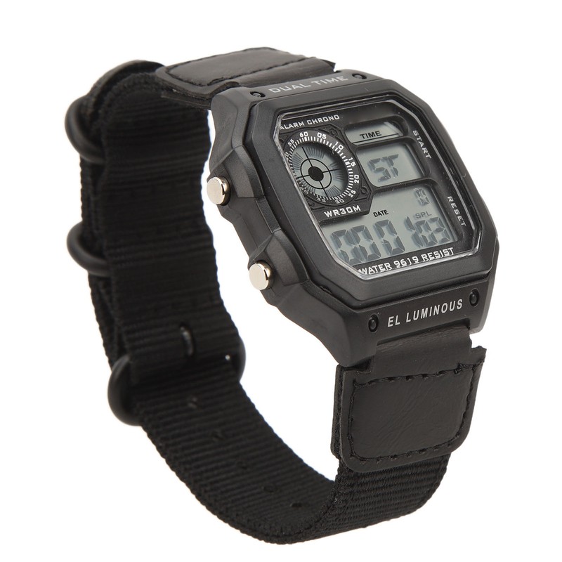 Digital Chronograph Watch Luminous Waterproof Multi Function Retro Style Square