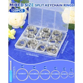 FIVEIZERO 120PCS Split Key Rings,Mixed Size Heavy Duty Metal Keyrings,Bulk Stainless Steel Keychain Rings,Silver Key Ring Accessories for Keychains,Crafts,Car Keys,Pet Collars and DIY Projects