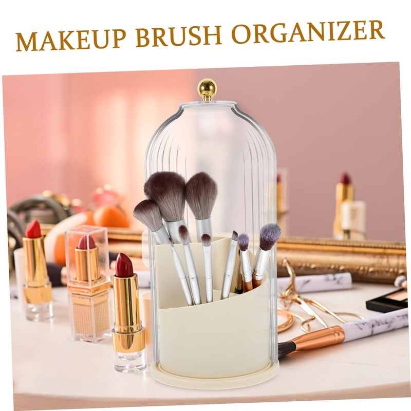 Ciieeo Rotatable Makeup Brush Organizer with Lid Stylish Transparent Cosmetic