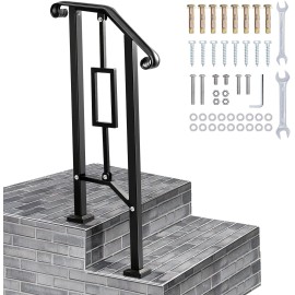 LMRSTOO Black Outdoor Handrails - Heavy Duty Double Post Railing Fits 1-2 Steps
