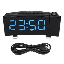 Digital Alarm Clock 180° Projection On Ceiling Wall USB Powered Alarm Clock for Bedroom Heavy Sleeper Kid Elderly Blue Font
