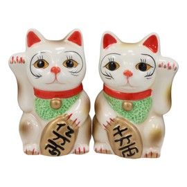 Ebros Gift Ceramic Japanese Auspicious Maneki Neko Lucky Cats Salt And Pepper Shakers Magnetic Feline Cat Kittens Figurine Set 3.5"Tall Kitchen Counter And Dining Table Decorative Accent