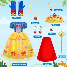 Meland Princess Dress Up Clothes for Girls, Light Up Snow Whitee Costume, Gift for Girls Age 3-10