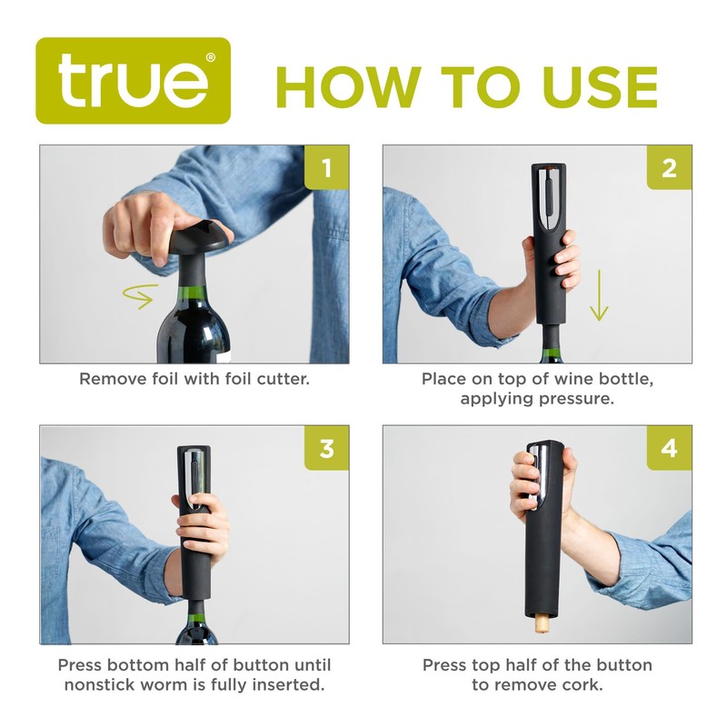 True Vino Drill Electric Corkscrew Wine Opener with Foil Cutter,